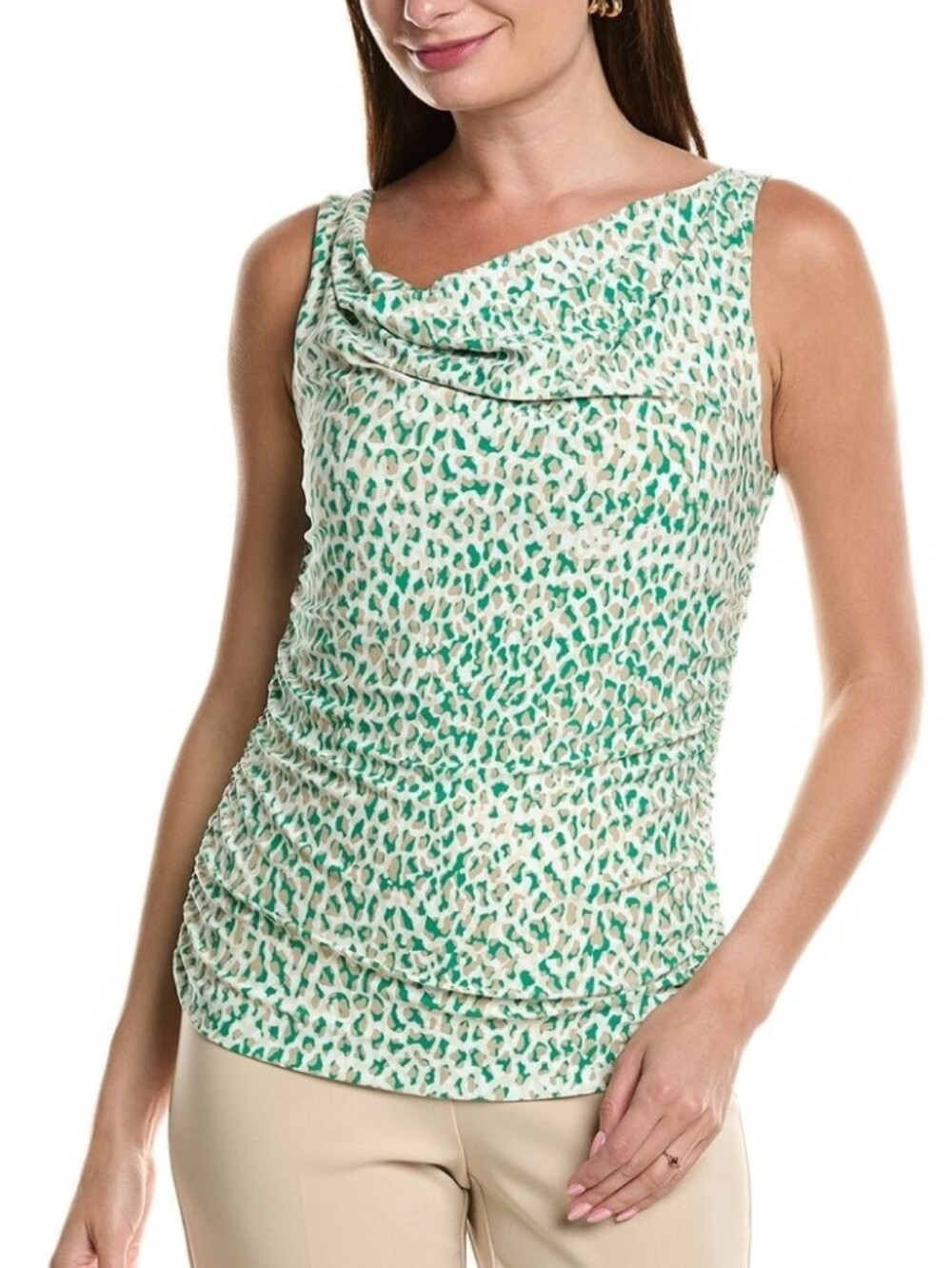 Anne Klein Green Leopard Print Cowl Neck Sleeveless Top. NWT MSRP $69